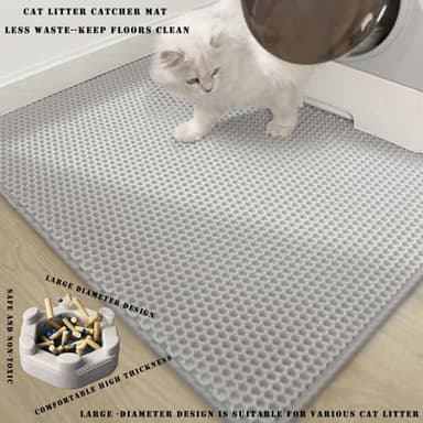 HCY&WLD Cat Litter Mat, 45x26/35x24/30x22/24x18 Inch Double Layer Cat Litter Box Mat, EVA Non-Slip, Waterproof Urine Proof Cat Litter Catcher Mat, Easy Clean Scatter Control (35x24 Inch, Khaki) - Image 4