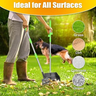 TOOGE Larger Pooper Scooper, Dog Pooper Scooper for Large Medium Small Dogs Heavy Duty Long Handle Metal Tray Rake Shovel Set for Yard Grass - Image 7