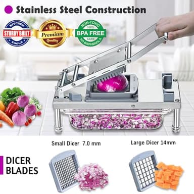 All-in-1 Vegetable Chopper with 8 Blades - Mandoline Slicer-Pro Food Chopper with Container - Veggie Salad Onion Chopper - Potato Dicer French Fry Cutter - Cheese Grater - Stainless Steel material - Image 2