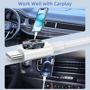 Car Carplay for iPhone 17 16 15 Charger Cord, 2Pack [3FT+6FT] USB A to USB C Charging Cable for Apple 17 16 15 Pro/Pro Max/Plus Type C Cord, for iPad Pro 12.9/11, Air 5th/4th Gen - Image 3