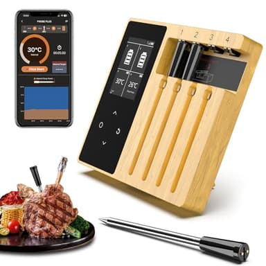 Smart Wireless Meat Thermometer - 4 Ceramics Probes,Upgraded Large Split Screen, Temperature Alert, Long-Range Bluetooth App or Host Control for iOS & Android, Perfect for BBQ, Oven, Grill, Kitchen - Image 1