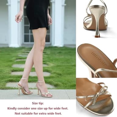 iiimmu Women's Bow Heels 4 IN Stilettos Open Toe Heeled Sandals Elegant Sandals PU Leather Gold Strappy Heels, Size 6 - Image 2