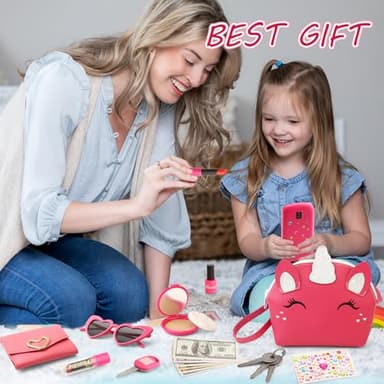 Toddler Purse for Little Girls 3-5 with Pretend Makeup Kit | Unicorn Kids Purse Accessories Play Fake Make up Set | Birthday Gifts for 4-6 Year Old Princess Toys - Image 8