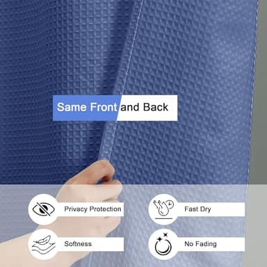 OVZME Blue Shower Curtain Set, Waffle Textured Heavy Duty Fabric Shower Curtain for Bathroom, Luxury Hotel Weighted 230GSM Bath Curtain with 12 Plastic Hooks, Machine Washable, 72x72 - Image 7