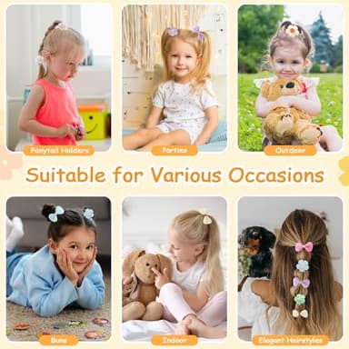 30Pcs Toddler Hair Ties, Baby Hair Ties for Girls, Cute Bow Flower Ponytail Holders, Colorful Seamless Cotton Bands for Litter Girls Kids, Toddler Hair Accessories for Thick Thin Hair - Image 6