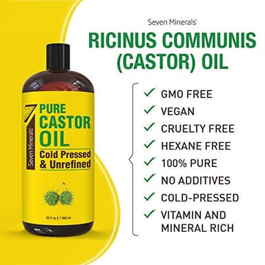 Pure Cold Pressed Castor Oil - Big 32 fl oz Bottle - Unrefined & Hexane Free - 100% Pure Castor Oil for Hair Growth, Thicker Eyelashes & Eyebrows, Dry Skin, Healing, Hair Care, Joint and Muscle Pain - Image 3