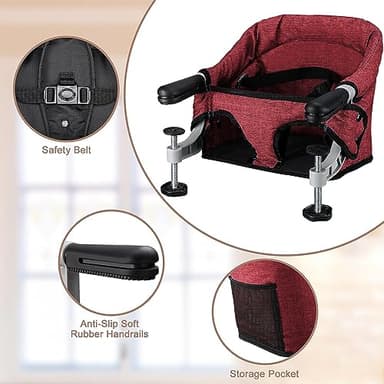 Hook On Chair,Clip on High Chair, Fold-Flat Storage Portable Baby Feeding Seat, High Load Design, Attach to Fast Table Chair Removable Seat for Home and Travel(Red) - Image 4