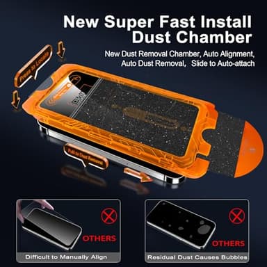 QsmQam for iPhone 16 Screen Protector + Camera Lens Protector, [Military Grade Shatterproof], Ultra Top 9H+ Tempered Glass, Full Coverage Screen, with Automatic Dust Removal [2+2 Pack] - Image 2