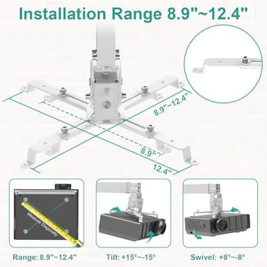 WALI Projector Mount Ceiling/Wall - Universal 3-in-1 Bracket with Extension Pole, Height Adjustable Holder for LCD/DLP Projectors, Supports up to 44lbs, White (PM-003-W) - Image 2