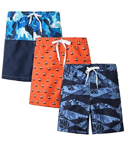 Rolimaka 3 Pack Boy's Swim Trunks Kid Board Shorts with Mesh Lining Youth Swimwear 10 12 - Image 1