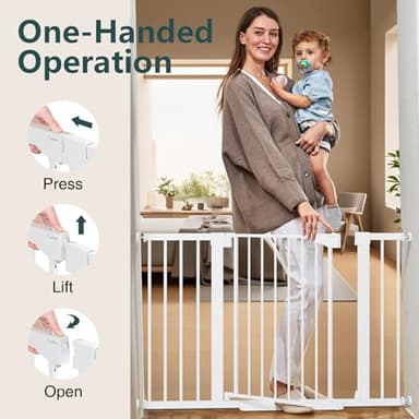 Cumbor 29.7-48" Baby Gate for Stairs, Mom's Choice Awards Winner-Dog Gates for Doorways, Auto Close Safety Pet Gate for Dogs Indoor, Easy Install Pressure Mounted Child Gate with Walk Thru Door, White - Image 7