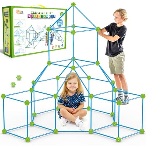 SpringFlower Fort Building Kit for Kids,STEM Construction Toys, Educational Gift for 3 4 5 6 7 8 9 10 11 12 Years Old Boys and Girls,Ultimate Creative Set for Indoor & Outdoors Activity,200 Pcs,Green - Image 1