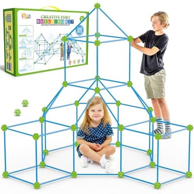 SpringFlower Fort Building Kit for Kids,STEM Construction Toys, Educational Gift for 3 4 5 6 7 8 9 10 11 12 Years Old Boys and Girls,Ultimate Creative Set for Indoor & Outdoors Activity,200 Pcs,Green - Image 1
