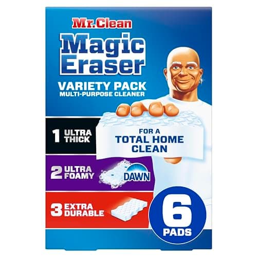 Mr. Clean Magic Eraser Sponge, All Purpose Cleaner, Cleaning Scrubber, Kitchen, Bathroom, Shower, Oven, Cleaning Supplies, Variety Pack with 1 Ultra Thick, 2 Ultra Foamy, & 3 Extra Durable, 6ct - Image 1