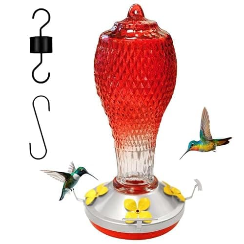 Hummingbird Feeder for Outdoors,17 OZ Glass Humming Bird Feeder for Garden Decor,Four Flowers Feeding Ports,Leak Proof,Ant Moat Included,Humming Gifts for Women - Image 1