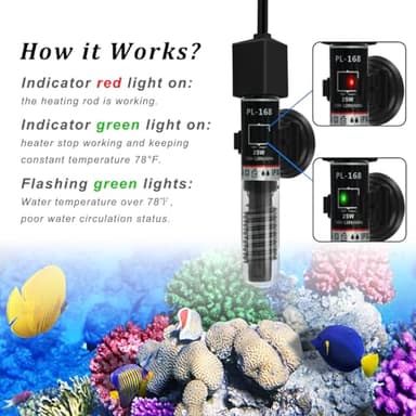 PULACO 25W Small Aquarium Submersible Betta Heater with Free Thermometer Strip, Under 6 Gallon Fish Tanks (Preset Temperature 78℉) - Image 4