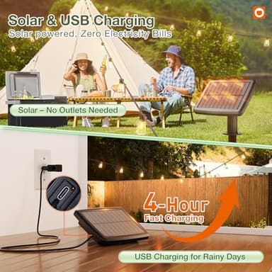 addlon 54(48+6) FT Solar String Lights Waterproof,Patio Lights Solar Powered with Remote & USB Port 15+1 LED Shatterproof Bulbs 3 Light Modes, Dimmable Solar Light for Camping Backyard Garden - Image 4