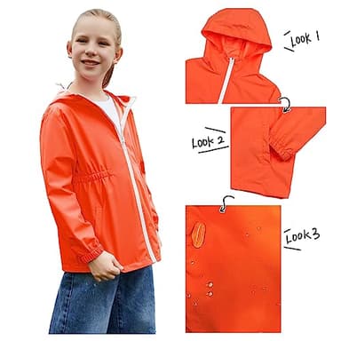 MODAFANS Girls Boys Rain Jacket Lightweight Waterproof Hooded RainCoats Windbreaker for Outdoor 4-5T,Shiny Orange - Image 4