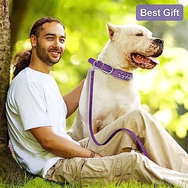 Epesiri Spiked Studded Dog Collar with A Leash, Rivet Artificial Leather Dog Collars, Adjustable Durable Leather Cat Collar for Small Medium Large Pet, Like Pit Bull Bulldog Pugs Husky, Purple S - Image 6