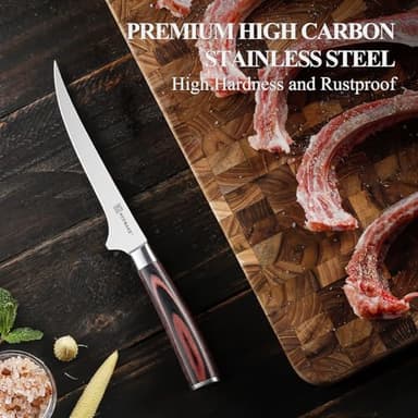 KEEMAKE Boning Knife 6 Inch, Super Sharp Fish Fillet Knife, High Carbon Stainless Steel Deboning Knives, Professional Boning Knives for Meat Cutting Poultry, Pakkawood Handle with Gift Box - Image 6