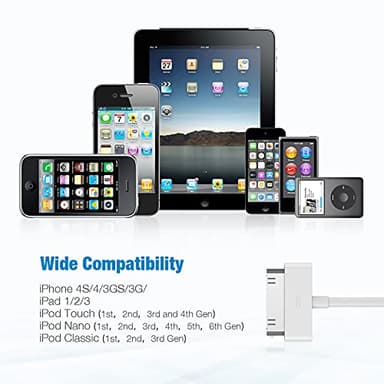 sarmert Apple Certified 30 Pin USB Charging Cable, 4.0ft USB Sync Charging Cord iPhone Compatible for 4 4s 3G 3GS iPad 1 2 3 iPod Touch Nano White (1 PCS) - Image 8