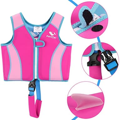 Pottwal Swim Vest for Kids - Swim Jacket for 1-2 Years (24-33LBS Weight) - Buoyancy Aid Made of EPE and Neoprene - with Adjustable Crotch Strap - Pink Fish Fin Pattern - Image 2