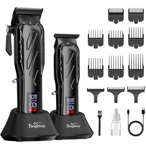 Brightup Barber Hair Clippers [Brushless 9000RPM & Cordless] for Men, Professional Clippers & Trimmers Set with USB-C Charging Stand, Hair Tools Cutting Kit with LCD Display, Gift for Men - Image 1