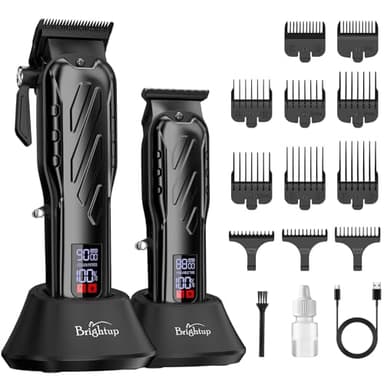 Brightup Barber Hair Clippers [Brushless 9000RPM & Cordless] for Men, Professional Clippers & Trimmers Set with USB-C Charging Stand, Hair Tools Cutting Kit with LCD Display, Gift for Men - Image 1