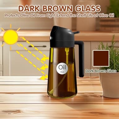 YARRAMATE 16oz/470ml Light Blocking Oil Sprayer for Cooking with Stickers, Food-Grade 2 in 1 Olive Oil Dispenser Bottle for Kitchen, Premium Dark Amber Glass Oil Bottle for Air Fryer, BBQ (Black) - Image 4
