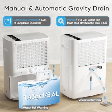 VOVGUU 5500 Sq.Ft 75 Pints Dehumidifier for Basement and Home with Drain Hose & 1.43 Gal Water Tank, 3 Smart Modes, Humidity Control, Auto Defrost, 24H Timer- Energy Star Dehumidifer for Large Room - Image 4