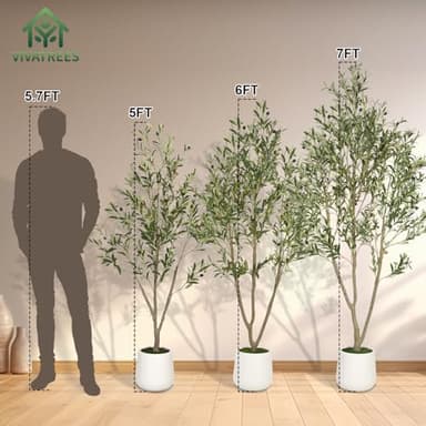 VIVATREES Olive Trees Artificial Indoor, 6FT Tall Faux Olive Tree with White Tall Planter, Artificial Plants with Natural Wood Trunk and Lifelike Fruits for Home Office Decor - Image 3