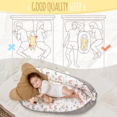 JINXIA Baby Lounger for Newborn, Detachable Mosquito - Newborn Lounger Cover for 0-24 Months, Breathable & Portable Infant Lounger - Soft Baby Floor Seat Cover for Travel, Newborn Essentials - Grey - Image 3