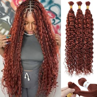Dark Ginger Human Braiding Hair Water Wave Bulk Human Hair 150g 18 Inch Curly Human Hair for Boho Braids Hair Extensions No Weft 3 Braids Per Pack Wet and Wavy Human Hair Braiding Hair Color 350 - Image 1