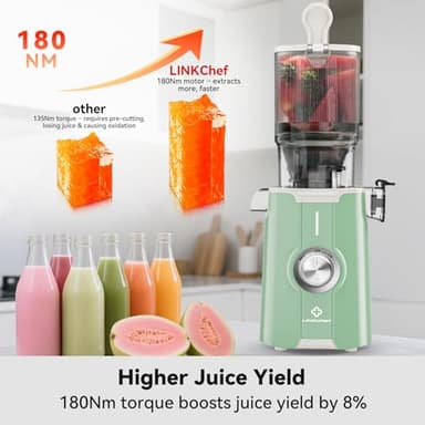 Cold Press Juicer, LINKChef Slow Masticating Juicer Machines with No-Prep 4.35" Large Feed Chute & Upgraded Auger for Whole Vegetables and Fruits, 42oz Capacity, Easy to Clean, Light Green - Image 5
