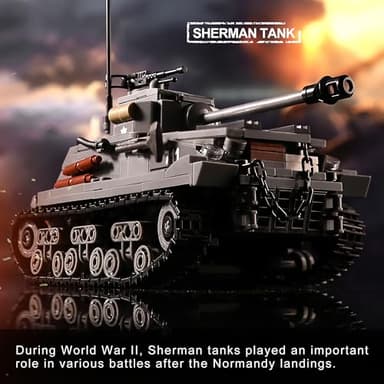 WW2 Army Tank Toys Building Kit Compatible with Lego, Create a German Tiger & an American M4 Sherman Models with 1184 Blocks, Great Military Toy Gifts for Boys, Kids Age 8-14 - Image 3