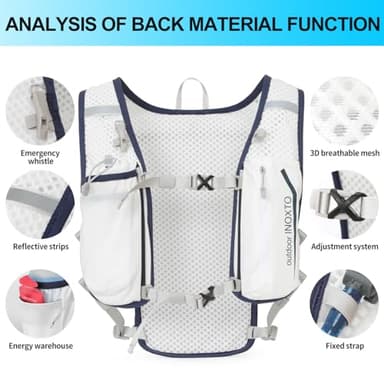 INOXTO Running Hydration Vest Backpack,Lightweight Insulated Pack with 1.5L Water Bladder Bag Daypack for Hiking Trail Running Cycling Race Marathon for Women Men (White) - Image 4