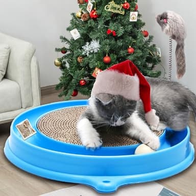 AUOON Cat Scratcher Toy - Cat Scratch Pad with Cat Toy Ball Track and Plush Mouse Toy for Indoor Cats and Kittens (Blue) - Image 7
