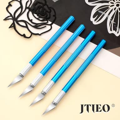 JTIEO Exacto Knife,Hobby Knife,74 Pack with 4 Upgrade Sharp Hobby Knives and 70 Spare Exacto Knife Blades for Art, Scrapbooking (Blue) - Image 3