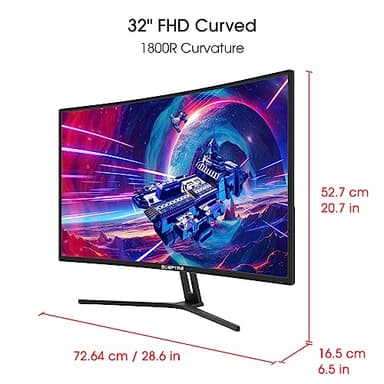 Sceptre 32-inch Curved Gaming Monitor Overdrive up to 240Hz DisplayPort 165Hz 144Hz HDMI AMD FreeSync Build-in Speakers, Machine Black (C325B-185RD) - Image 5