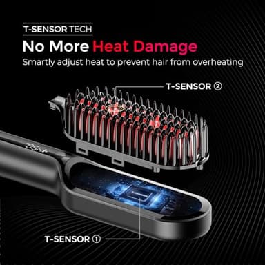 TYMO Hair Straightener Brush - Upgraded Ionic Compact Straightening Brush for Women with Wave-Design Bristles, Fast, Smooth Styling, Lightweight Hot Comb & Travel Flat Iron, 1 Billion Ions, Black - Image 6