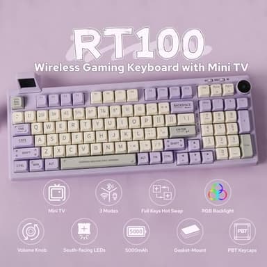 EPOMAKER RT100 97 Keys Gasket BT5.0/2.4G/USB-C Mechanical Keyboard with Customizable Display Screen, Knob, Hot Swappable Socket, 5000mAh Battery for Win/Mac(RT100 Purple， Wisteria Linear Switch) - Image 2