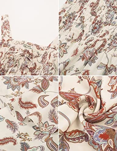 GRACE KARIN Women's 2025 Summer Floral Boho Dress Square Neck Strapped Swing A Line Sundress Beach Long Maxi OutfitsBeige L - Image 6