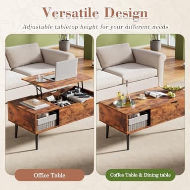 OLIXIS Wooden Coffee Table, Lift Top Coffee Table with Large Hidden Compartment and Ample Storage Shelf, Lift Tabletop Dining Table for Living Room, Home Small Space, Rustic - Image 7