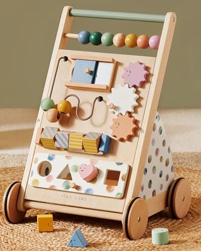 Tiny Land Wooden Baby Walker, Adjustable Speed Baby Push Walker for Boys and Girls, Montessori Activity Center Push Toy for Kids Development (Morandi) - Image 1