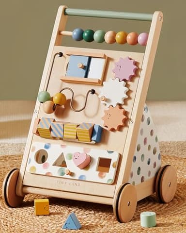 Tiny Land Wooden Baby Walker, Adjustable Speed Baby Push Walker for Boys and Girls, Montessori Activity Center Push Toy for Kids Development (Morandi) - Image 1