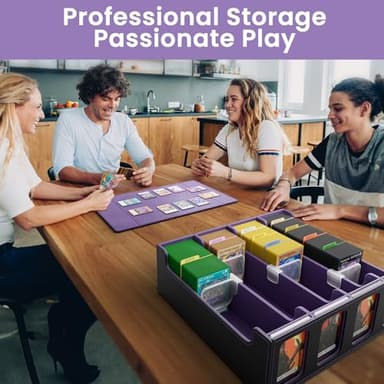 Flooyes Card Storage Box for Trading Cards with 4 Card Supporters, 3200+ MTG Deck Box with 24 Colorful Dividers, Commander Trading Card Storage Box with Viewing Windows for Magic Game Cards, Purple - Image 6