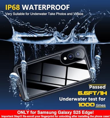 SPIDERCASE Only for Samsung Galaxy S25 Edge Case Waterproof, Built-in Screen & Camera Lens Protector[IP68] [Military Grade Shockproof] Full Protection Only for S25 Edge 6.7”, Black/Clear - Image 3