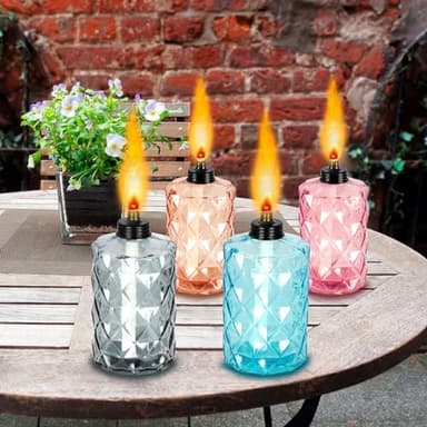 Glass Table Top Torches, 4 Pack Citronella Torches for Outside, 12oz Flame Light Torch,Refillable, Wick and Cap Included, Landscape Lanterns Torches for Garden Yard Patio Party Decor - Image 5