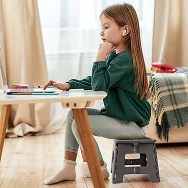 Flottian 9" Folding Step Stool for Adults and Kids Holds Up to 300 lbs,Non-Slip Folding Stools with Portable Handle, Compact Plastic Foldable Step Stool for Bathroom,Bedroom, Kitchen Gray - Image 7