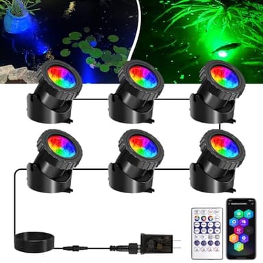 T-SUNUS 6-in-1 Color Changing Underwater Pond Light, IP68 Waterproof LED Fountain Lights with Bluetooth APP Control, RGB Submersible Landscape Spotlights for Aquariums Waterfalls Fountains Fish Tanks - Image 1